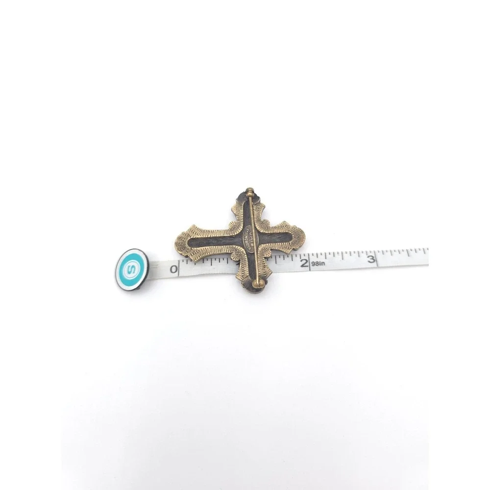 Vintage Jay Strongwater Swarovski Crystal Faux Pearl Green Cross Brooch Pin Y2k